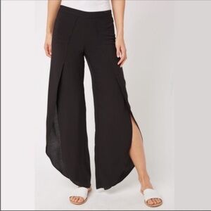 DREW Black Wide-Leg Split Palazzo Pants